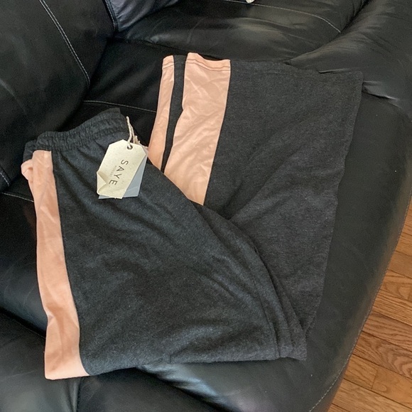 Saye dark grey Block Stripe Wide Leg Trousers joggers Sz M - Picture 8 of 11